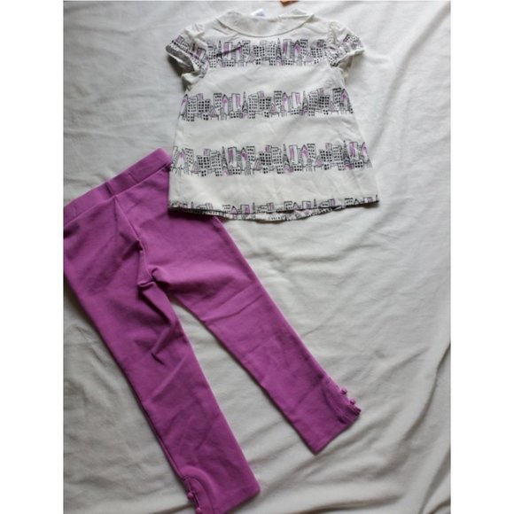 Gymboree outfit purple pants + white short sleeve top with collar Size 5 - Picture 3 of 4